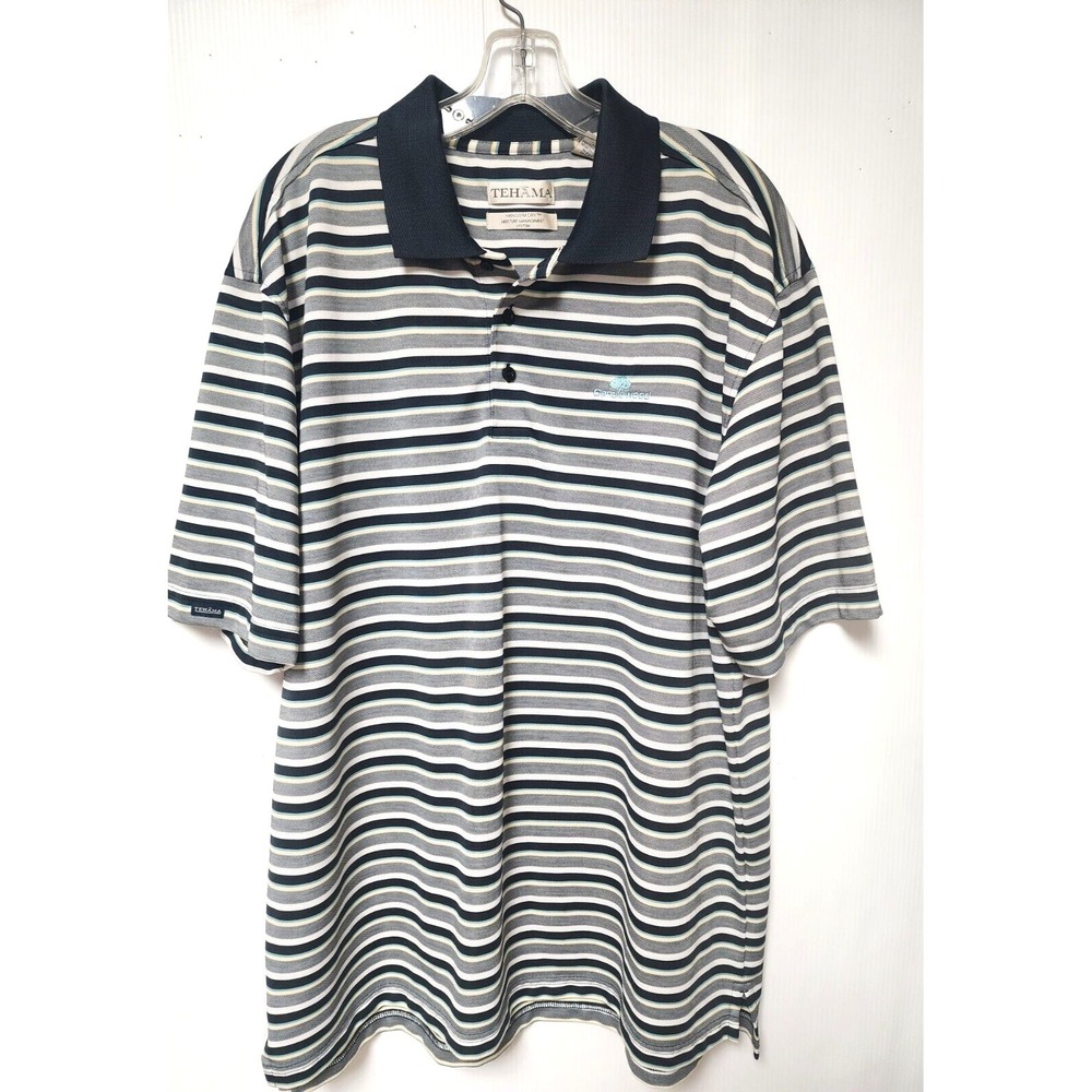 Tehama Hang Em Dry Polo Shirt Men's Size XL‎  Striped Golf Shirt Candlewood GC
